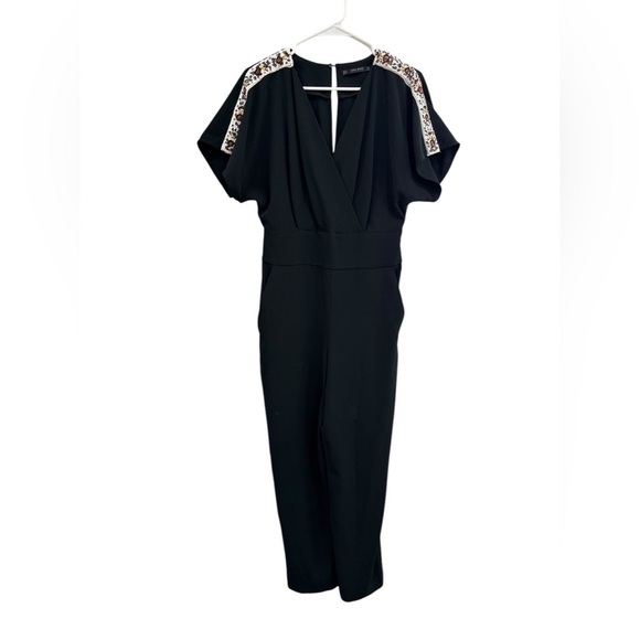 ZARA WOMAN BLACK LONG JUMPSUIT WITH BEADED SHOULDER STRIPE 8209/733/529 Small - Picture 7 of 15